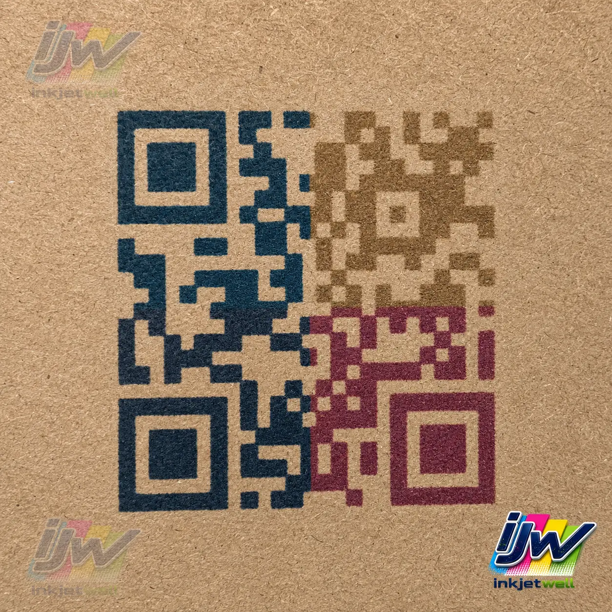 Multicolor QR-code test printed on the fibrous surface of MDF board